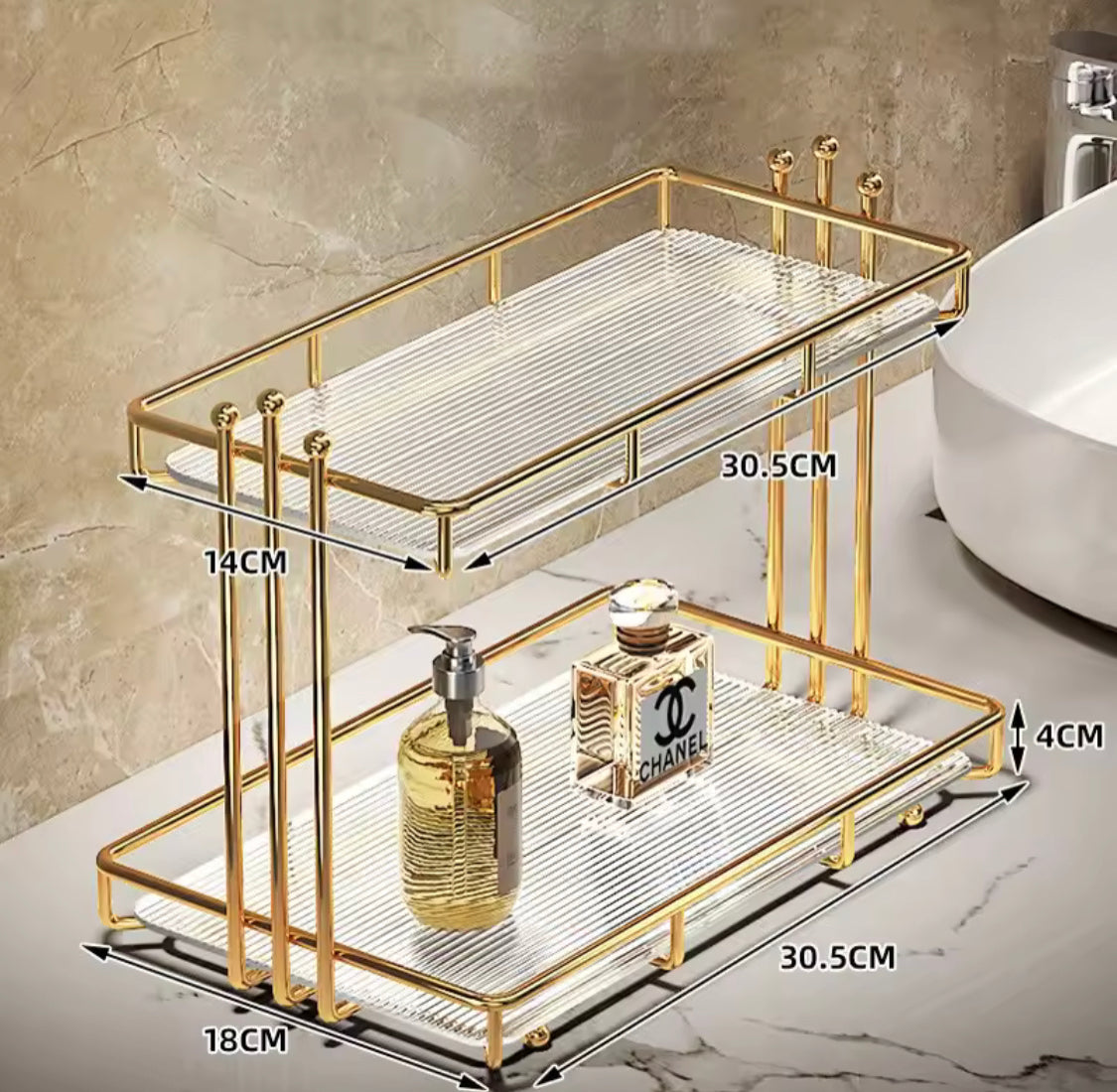 2 Tier Acrylic Bathroom Organizer Shelf, Waterproof Makeup Storage Rack, Desktop Cosmetic Lipstick Skincare Shampoo Holder Home 2 Tier Acrylic Bathroom Organizer Shelf, Waterproof Makeup Storage Rack, Desktop Cosmetic Lipstick Skincare Shampoo Holder Home